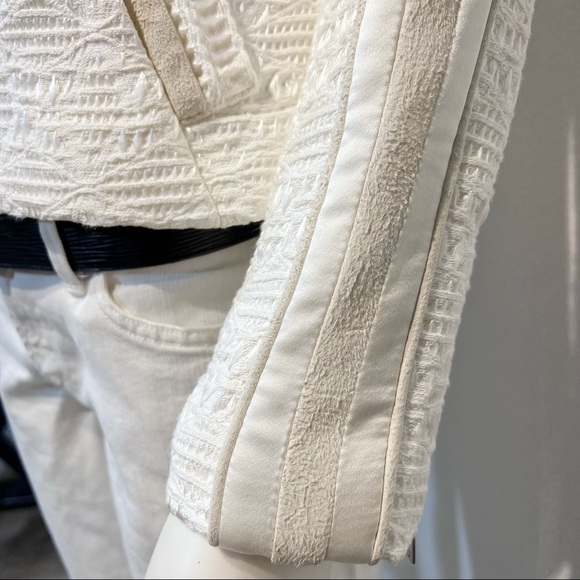 IRO • Kendall Jenner • Felicy Ivory Jacquard Silk Lamb Leather Trim Moto Jacket - Picture 9 of 16